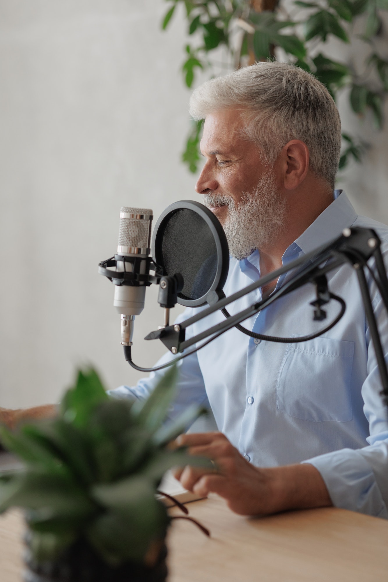 record an audiobook or a voice for advertising. a European businessman discusses acute social